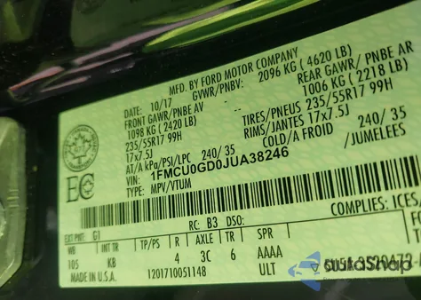 2018 Ford Escape Se z USA, uszkodzony, nr VIN 1FMCU0GD0JUA38246